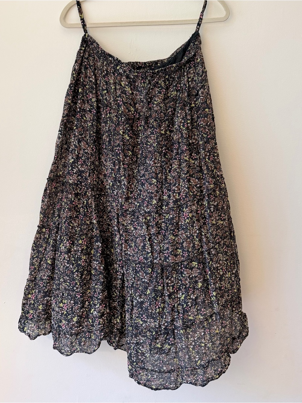 Jane Ashley Black Floral Tiered A-Line Skirt with Pink and Green Sprays